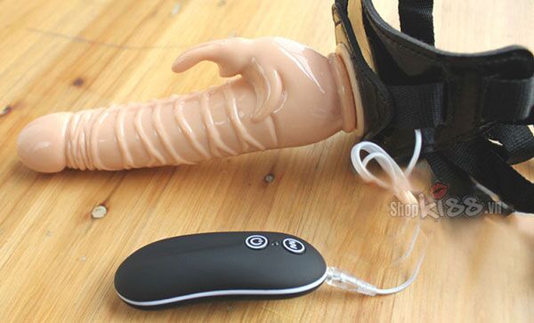 Dương vật siêu rung có dây đeo Harness Rabbit Dong DV65E và remote điều khiển