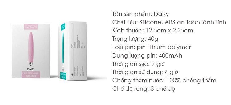 Chi tiết thông số kỹ thuật của thanh rung mini nhỏ xinh Svakom Daisy DC90A