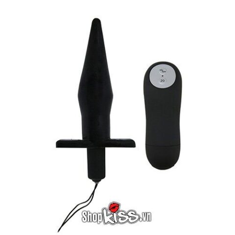 Trứng rung hậu môn Butt Plug HM02A màu đen với bộ điều khiển từ xa trên nền trắng