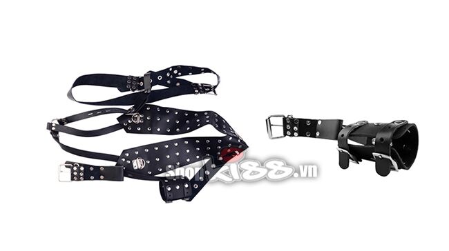 Chi tiết cấu tạo bộ đồ trói BDSM DC57H bằng da và kim loại an toàn, bền bỉ