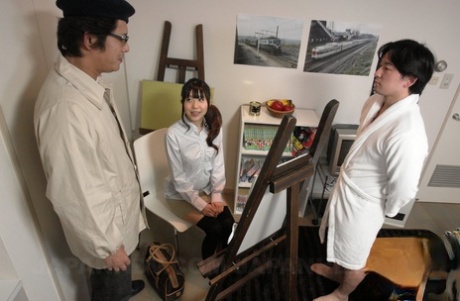 34803022_004_1bbc Nude artist Sakura Saya fucks her client & gets her hairy pussy creampied